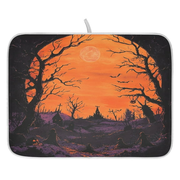 Halloween Scary Forest Dish Drying Mat for Kitchen, Quick Drying Absorbent Soft Durable 16" x 18"