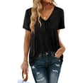 thumbnail image 2 of Moda mujer sólido pliegue Slim Fit cuello en V manga corta Casual camiseta Tops OAVQHLG3B Store lin121212, 2 of 4