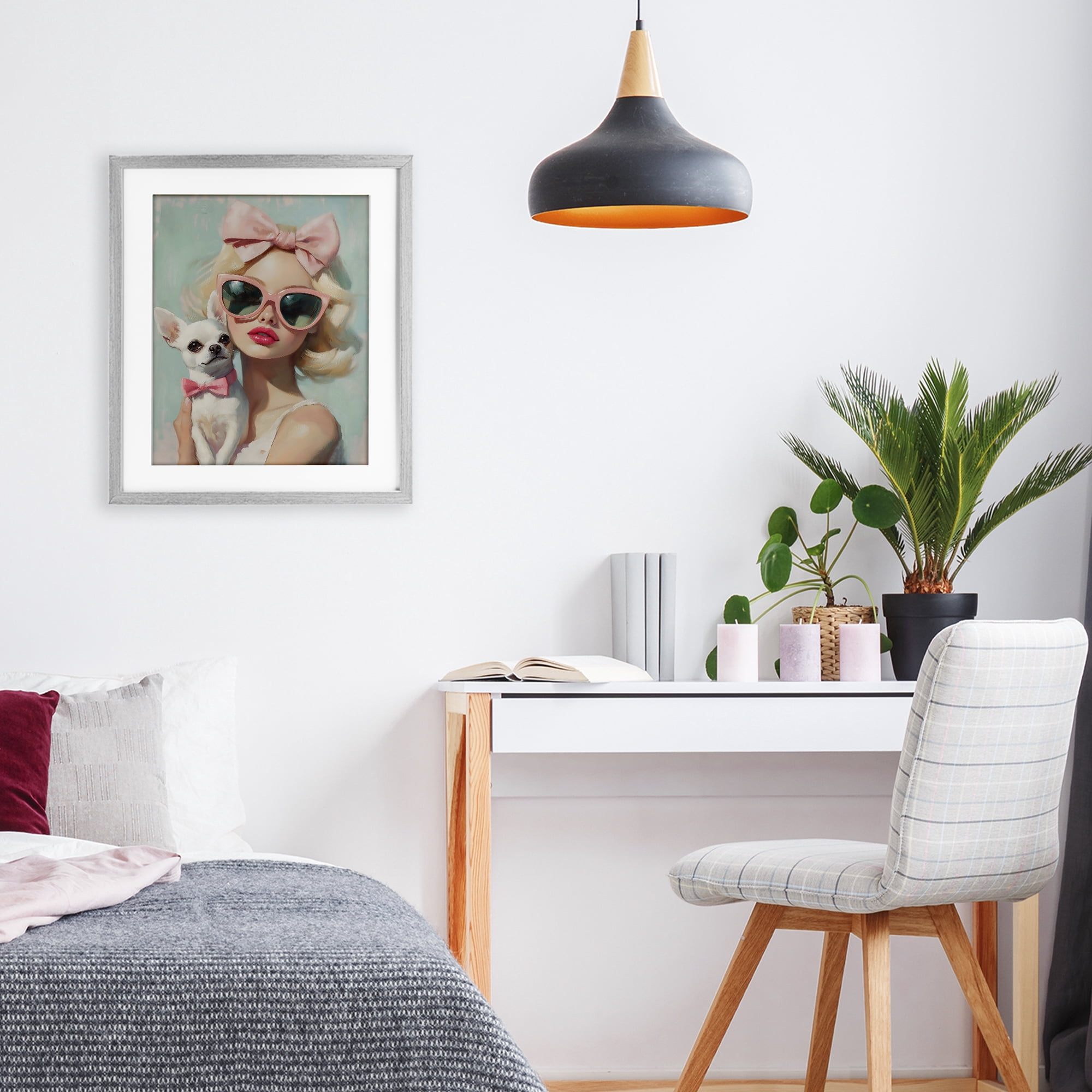 Stupell Industries Girl with Chihuahua Gray Framed Print Under Glass, design by The Prints Vibe