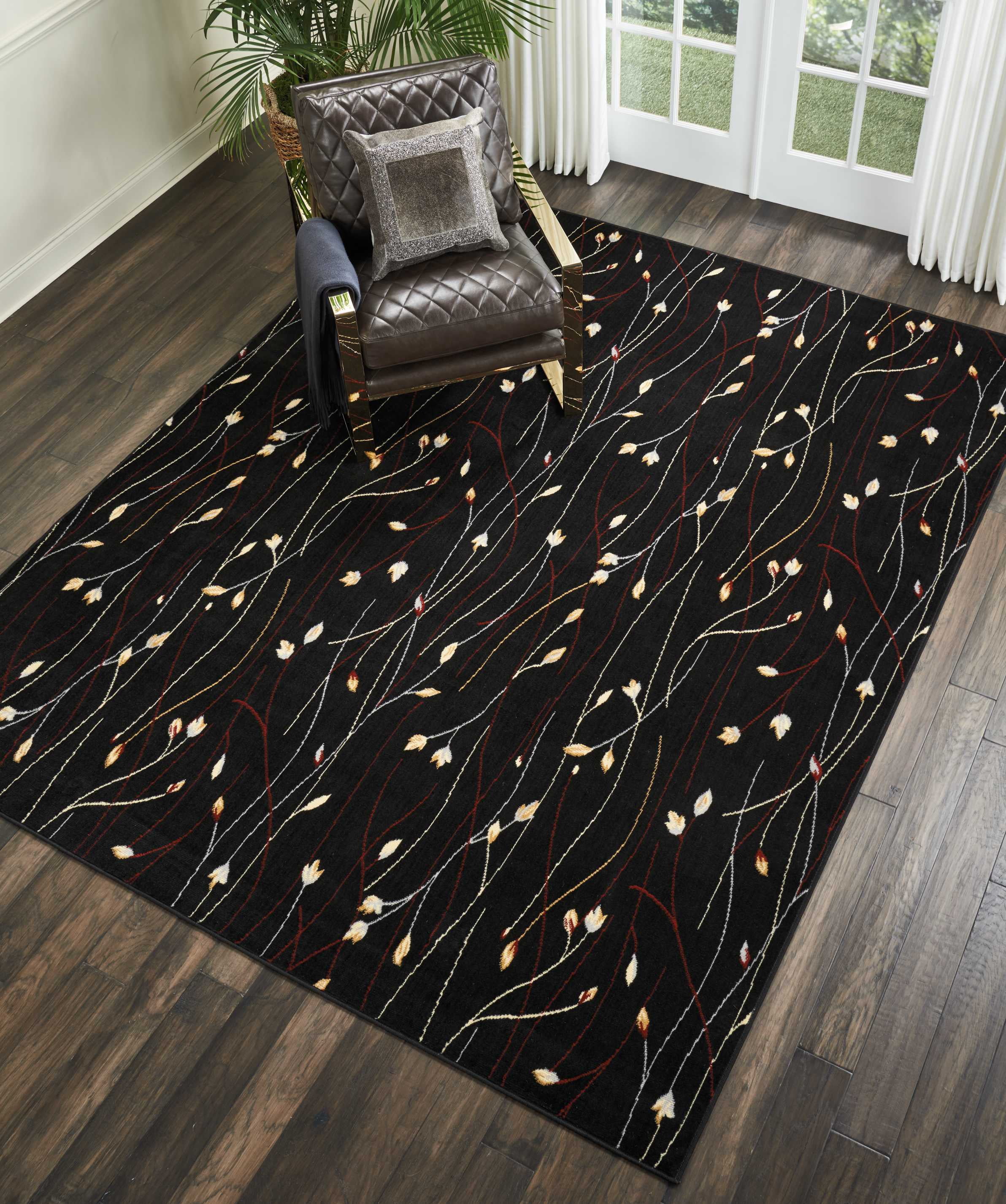 Black Botanical Area Rug by Pinewood Grove