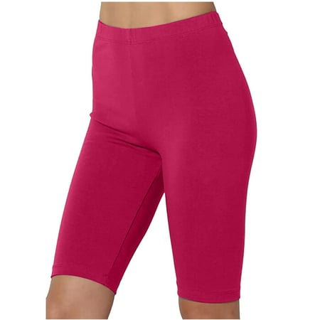 FloHua Biker Shorts Women Hot Pink Womens Yoga Pants Clearance Plain High Waisted Skinny Fashion Womens Leggings Fitness Running Gym LadiesSports Pants