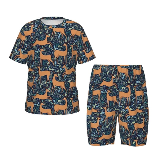 Balery Reindeer Conjunto de Pijama Infantil de Manga Corta con Estampado – Ropa de Dormir de Algodón Suave-3X-Large