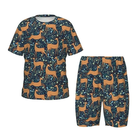 Ocsxa Reindeer for Kid s Short-Sleeved Pajamas Set Summer Short Set for Children Round Neck Pjs Set 2pcs Toddler Clothes Fit for Boys & Girls-X-Large