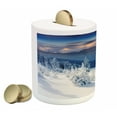 thumbnail image 2 of Winter Piggy Bank, Disappearance of Sunrise in Mountain Tops Dramatic Sky Alpine, Ceramic Coin Bank Money Box for Cash Saving, 3.6" X 3.2", White Blue Apricot, by Ambesonne, 2 of 4