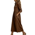 thumbnail image 5 of QIYAGBSA Summer Dresses for Women Cotton Linen 3/4 Sleeve Relaxed Fit Midi Dress with Pockets and Side Slits Casual Vacation (Brown, M), 5 of 7