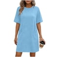 thumbnail image 2 of Women’s Casual T Shirt Dress Short Sleeve Crewneck Loose Fit Summer Mini Dress with Pockets Soft Lightweight Comfortable Daily Wear for Home Travel Shopping, 2 of 6