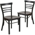 thumbnail image 2 of BizChair 2 Pack Black Three-Slat Ladder Back Metal Restaurant Chair - Walnut Wood Seat, 2 of 8