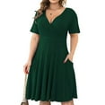 thumbnail image 4 of Tejiojio Summer Dresses for Women Womens Casual Plus Size V-Neck Solid Short Sleeve Boho Dress Swing Dress With Pockets, 4 of 7