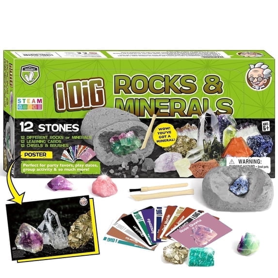Piano Potato 12 Natural Rock & Mineral Dig Kit, Educational STEM Toy for Kids, Gift for Age 6  Boys and Girls