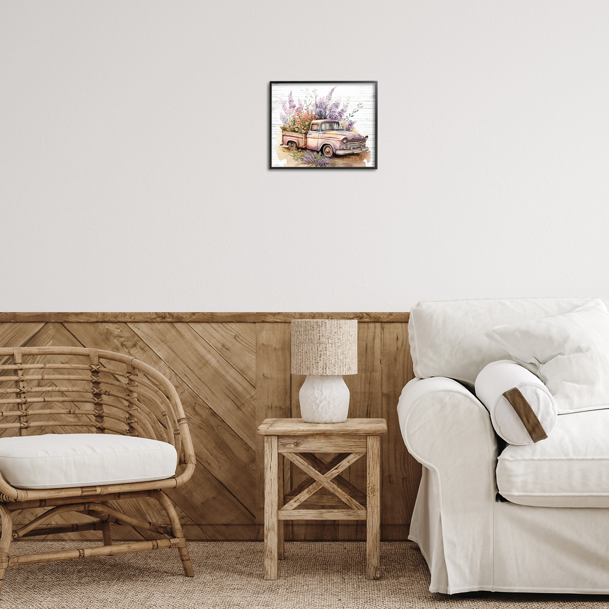 Stupell Industries Lavender Filled Truck Transportation Painting Black Framed Art Print Wall Art, 14 x 11