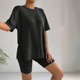 thumbnail image 2 of Pajamas for Women Set 2 Piece Ribbed Knit Matching Outfits T Shirt Biker Shorts Sleepwear Sweatsuits Womens Pajama, 2 of 7