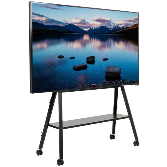 VIVO Black Rolling Easel Studio TV Floor Stand   Shelf, Fits 49" to 75" Screens