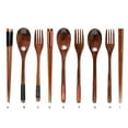 thumbnail image 4 of Billuyoard Cuchara de madera, vajilla de viaje, juego de vajilla, juego de cubiertos, accesorios para el hogar, tenedor de cocina para niños, Mostrada Cuchara Línea Negra, 4 of 6