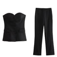 thumbnail image 1 of TRAFZA, traje de pantalón liso elegante para mujer, camisetas sin tirantes sexis con botón frontal + pantalón con abertura lateral, conjuntos de ropa de calle de moda femenina, 1 of 5