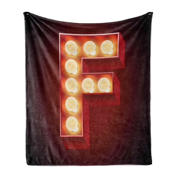 Letter F Soft Flannel Fleece Blanket, Capital F Typescript Nightlife Disco Clubs Casino Movie Theater Font Print, Cozy Plush for Indoor and Outdoor Use, 60" x 80", Ruby Yellow Black, by Ambesonne