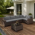 thumbnail image 3 of 6-Pieces Patio Furniture Set, PE Rattan Outdoor Couch with Cushions and Glass Coffee Table, Wicker Sofa Set for Backyard, Porch, Garden, Balcony - Gray, 3 of 9