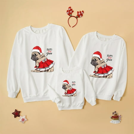 

YWDJ Christmas Pajamas for Family Parent-child Attire Christmas Printed Long Sleeve O-Neck Shirts Tops Pullover Family Matching Dad Sweatshirts White(Black Gray White Men XL)
