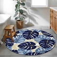 thumbnail image 4 of Round Area Rug 4ft, Blue Leaf Tropical Palm Leaves Non-Slip Non-Shedding Floor Mat, Foliage Botanical Washable Sturdy Carpet for Living Room Bedroom Home Decor, 4 of 9