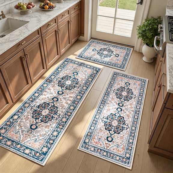 Kitchen Rugs, Yamaziot Kitchen Rugs and Mats, Boho Non Slip Washable Farmhouse Kitchen Rugs Sets of 3, Laundry Room Runner Carpet