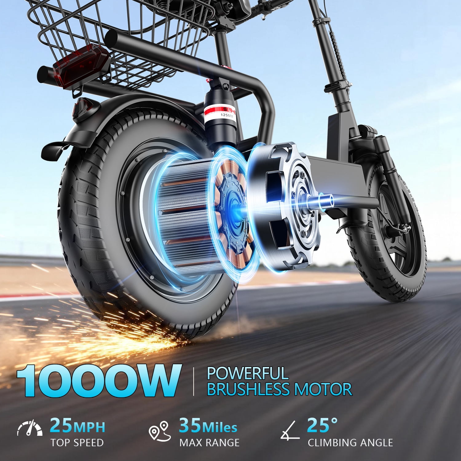 AZHAR 1000W Electric Scooter with Seat for Adults, 25 MPH, 45 Miles, 48V 15Ah, 14" Tire, UL 2272