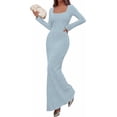 thumbnail image 2 of PRETTYGARDEN Women's Fall Long Sleeve Maxi Bodycon Dresses Soft Stretchy Ribbed Knit, Bell Sleeve Square Neck Mermaid, Elegant Long Dress, Wedding Guest Party, Winter Clothing, 2 of 7