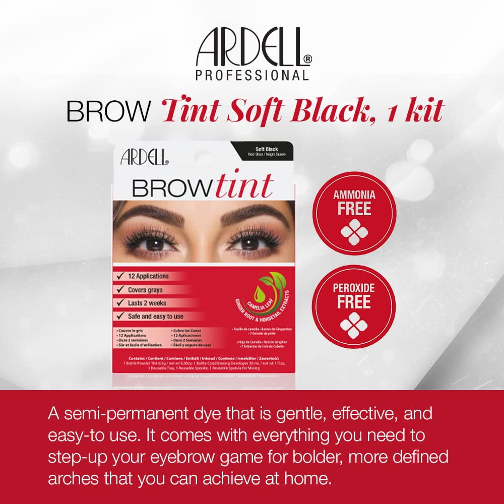 Ardell Eyebrow Tint Kit, Semi-Permanent Eyebrow Dye with Natural Extracts, Soft Black