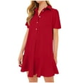 thumbnail image 2 of Drses Women's Casual Dresses Women's Summer Solid Color Lapel Short Sleeved Buttoned Open Chest Pleated Ruffled Dress Short Skirt Short Sleeve Dress for Women Summer, 2 of 6