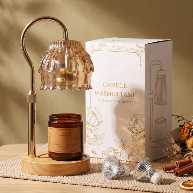 Electric Candle Warmer Lamp with Timer Dimmer Adjustable Height,Birthday Gifts for Women Mom,House Warming Gifts New Home Decor,Vintage Flo