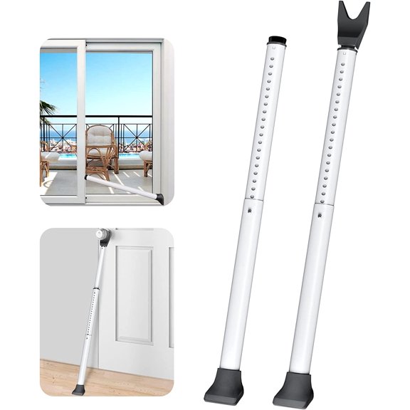 Upgraded Door Security Bar & Sliding Patio Bar, Heavy Duty Stoppers Adjustable Jammer for Home, Apartment, Travel (2 Pack,White)