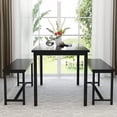thumbnail image 3 of Kitchen Table Set, 3 Piece Dining Table and Benches, Small Rectangle Studio Desk Set, Wood Table Top with Metal Frame and 2 Benches for Kitchen Dining Room Restaurant Apartment - Space Saving, B1206, 3 of 8