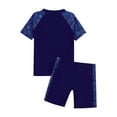 thumbnail image 2 of vastwit Boys Rash Guard Set Short Sleeve Swim Shirts with Bottoms Swimwear Bathing Suit Navy Blue Shark 4-5, 2 of 7