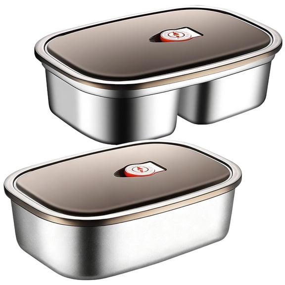 316 Stainless Steel Adult Lunchbox, 2-Compartment & Single Bento Box Set, Leak-Proof Food Container, 40.6 fl oz, 8.5 x 6.1 x 2.6 in