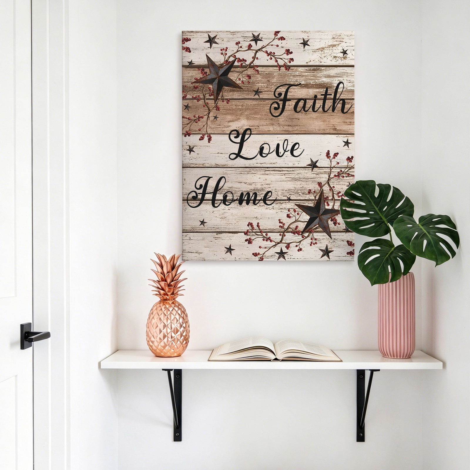 Retro Country Stars Canvas Wall Art for Living Room, Faith Love Home Berries Farmhouses Wood Grain Poster Print Painting for Bedroom Office Home Decoration Wall Pictures Prepare To Hang 12"x12"