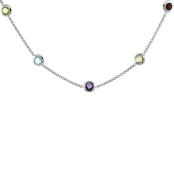 925 Sterling Silver Stone by the Yard Multi Gem Stone Chain Necklace