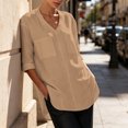 thumbnail image 6 of Lenpel Half Sleeve Womens Tops Cotton Linen V Neck Tunic Blouses with Pockets Fashion Side Split High Low Hem Shirts, 6 of 7