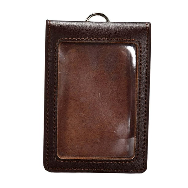 Funda para tarjetas con porta credencial, suave, reutilizable, con ventana transparente, tipo vertical Café