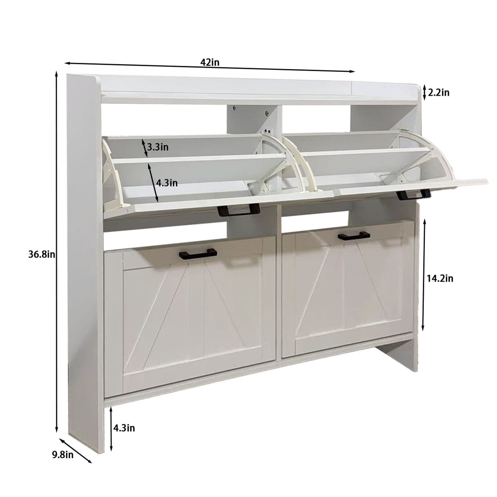 White Shoe Cabinet with 4 Flip Drawers, Modern Slim Entryway Shoe Storage Organizer with Barn Door Design for Hallway Living Room