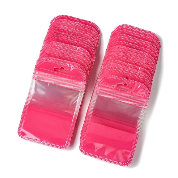 30Pcs Plastic Packaging Zip Lock Bags Top Self Seal Pouches with Window Rectangle Deep Pink 11x7x0.24cm