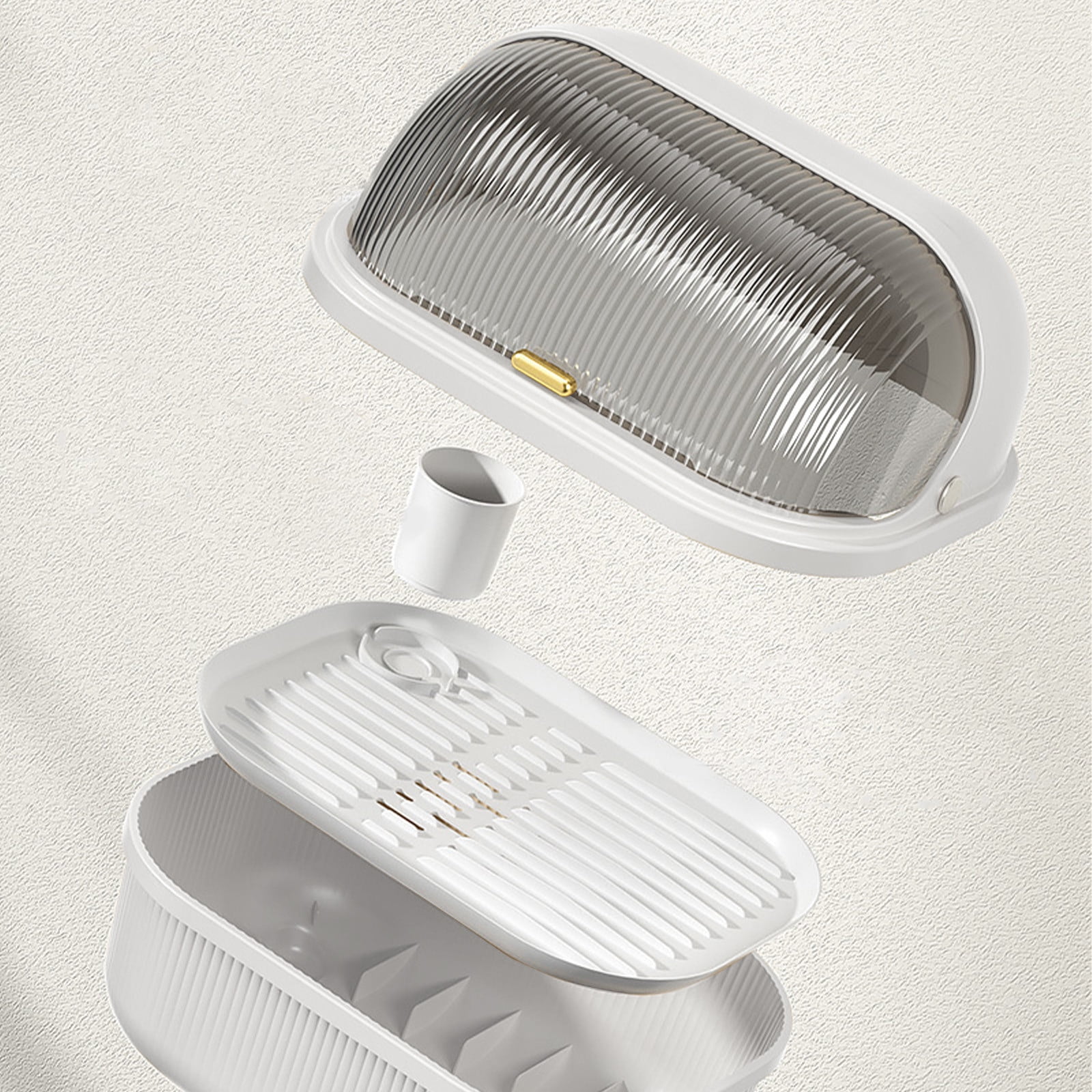 KQJQS Dish Drying Rack with Semi-Flip Cover – Multi-Compartment Chopsticks Storage & Sealed Drainer for Kitchen Countertop