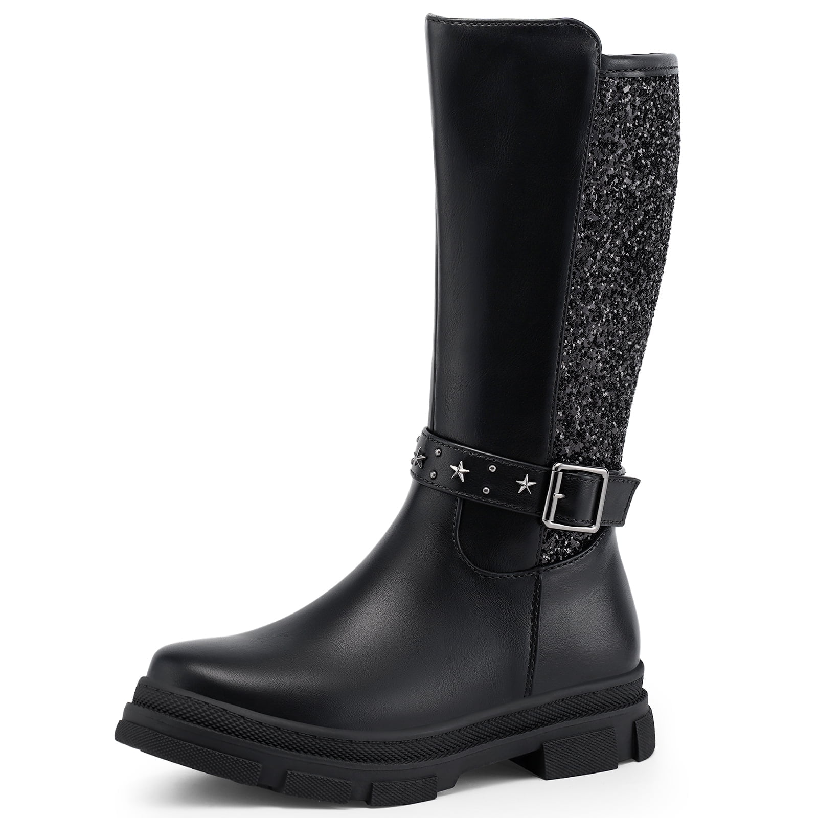 HARVEST LAND Girls Knee High Boots Fashion Glitter Black Boots for Toddler Little Kids Fall Winter