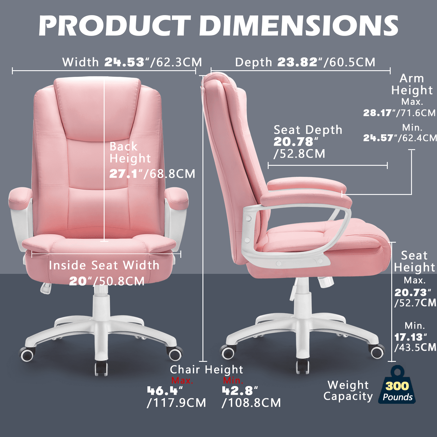 PUKAMI Office Desk Chair,Big And Tall Managerial Executive Chair,High Back Computer Chair