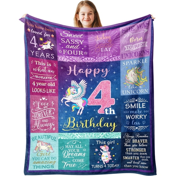 4 Year Old Girl Gifts Blanket 50"x40", Birthday Gifts for Four Year Old Girl/Daughter/Granddaughter/Niece, 4th Birthday Decorations