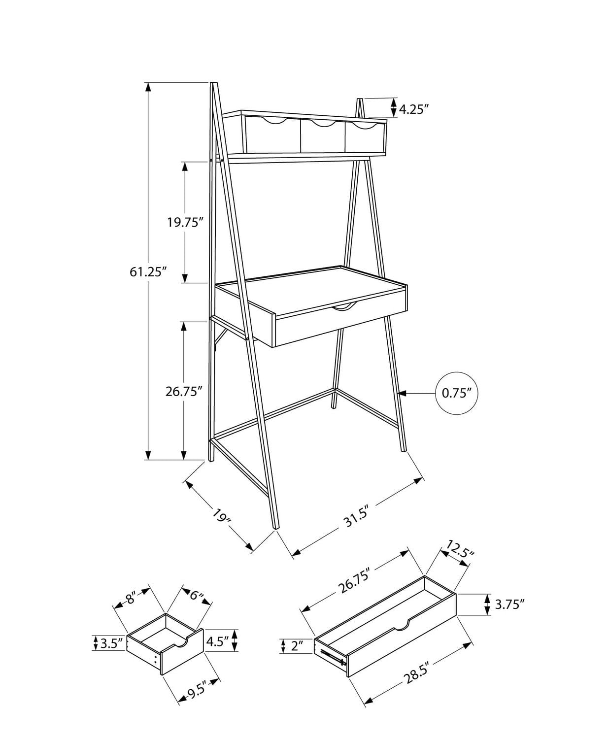 Monarch Specialties Bureau, Bureau À Domicile, Ordinateur Portable, Penché, Tiroirs De Rangement, 32"l, Travail, Métal, Stratifié, Brun, Noir, Contemporain, Moderne
