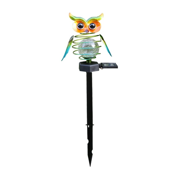NUOLUX Lights Solar Stake Owl Metal Garden Pathway Yard Walkway Led Stakes Decorative Outdoor Waterproof Powered Balls Glass