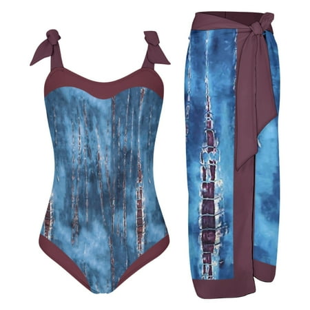 OJSFQUFP Swimsuit Women Blue Women 1 Piece Swimwear+1 Piece Cover up Two Piece Print Swimsuit Monokini Bikini 2 Piece Swimsuits Two Piece Tankini Set Bathing Suit Cover up XXL