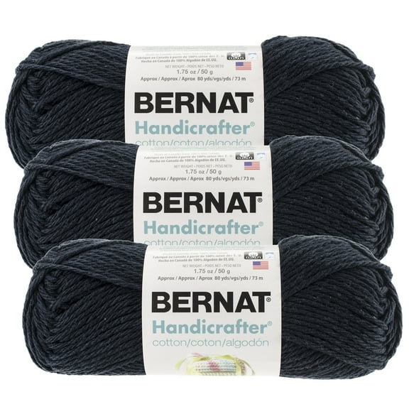 (Pack of 3) Bernat Handicrafter Cotton Yarn - Solids-Black Licorice