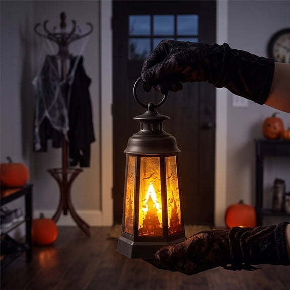 Halloween Vintage Silhouette Lantern 5.70IN Silhouette LED Lantern with Hanging Ring Spooky Lamp Halloween Decorations for Dining Table Fireplace Mantel Window Tree Branch Indoor Home Decorations