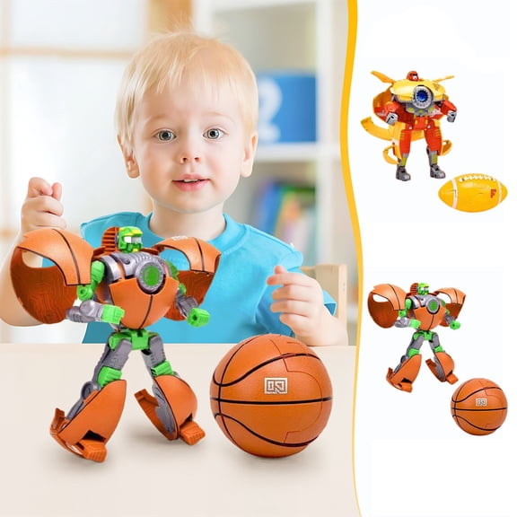 Transforming Robot Toy | Sports Shape Basketball Football Figure | Durable Plastic, Convertible Action Figure, Hand-Eye Coordination | Multicolor