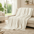 thumbnail image 6 of Sortora Beige Throw Blanket, King Size Plush Fluffy Couch Blanket, Soft Lightweight Cozy Bed Blankets for All Seasons - 280GSM Double-Sided 3D Knit, Machine Washable, 90"x106", 6 of 7