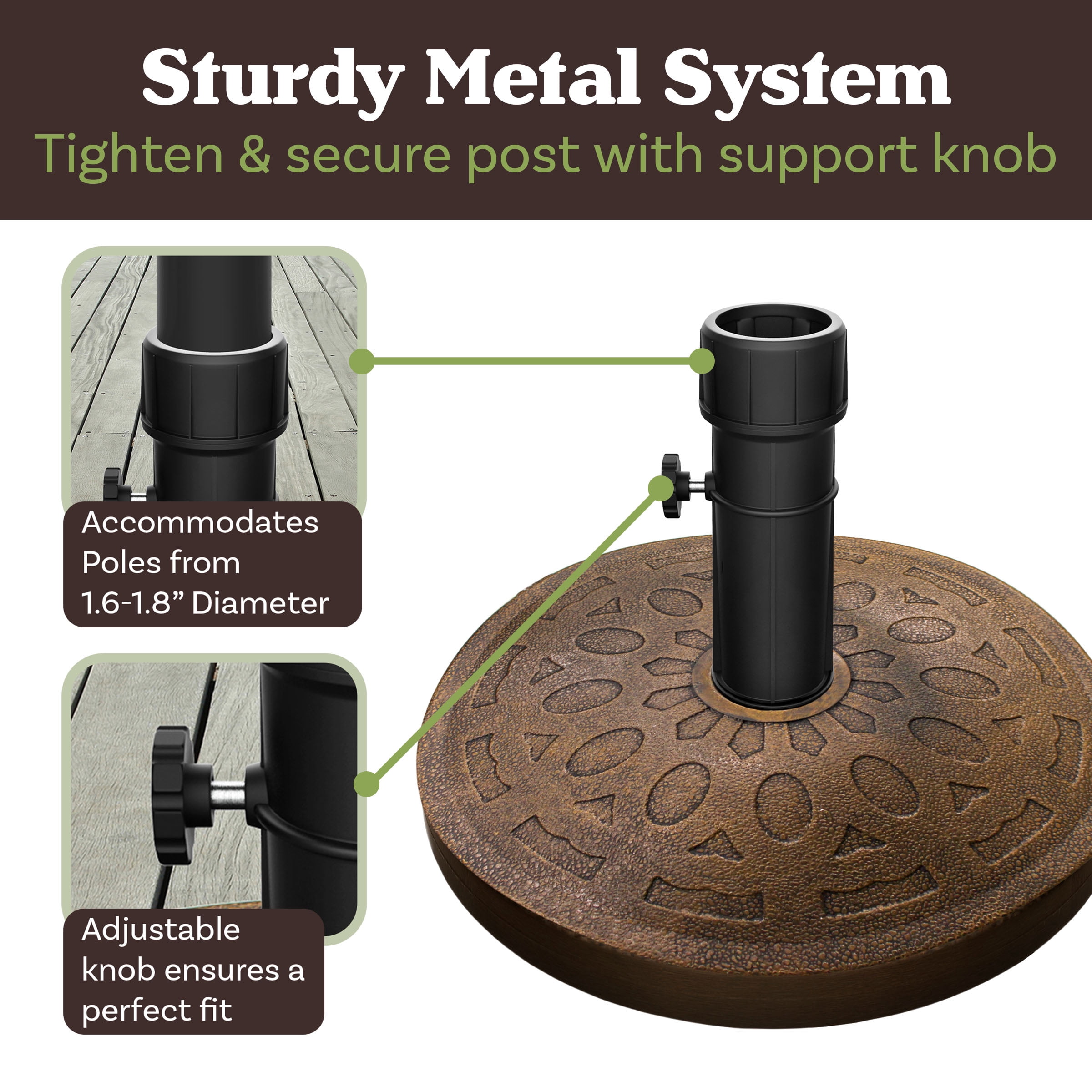 Pure Garden 34lb Resin and Cement Outdoor Patio Umbrella Base, Bronze